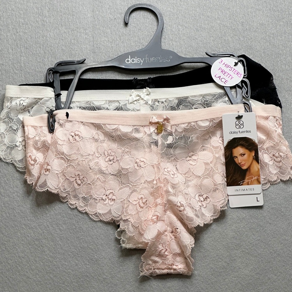 Daisy Fuentes Womens 3 Pack Hipster Panties L Pink White Black NWT Lace Romantic